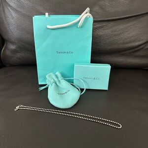 Tiffany & Co. Sterling Silver Bead Necklace 16” Chain - Felt Bag, Box, Gift Bag